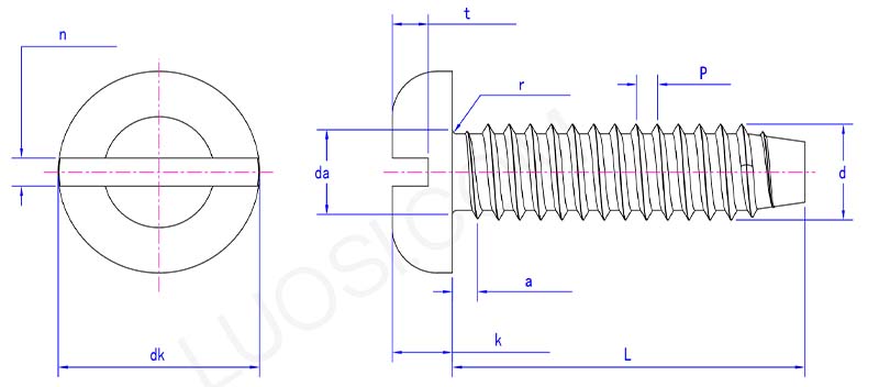 Type F Slotted Pan Head Tapping Screw parameter