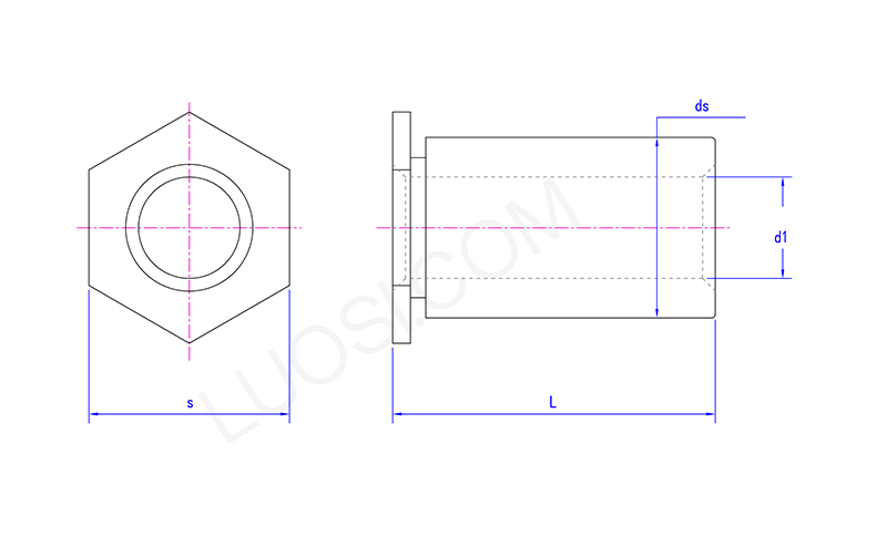 Aluminium alloy hexagonal rivet nut column